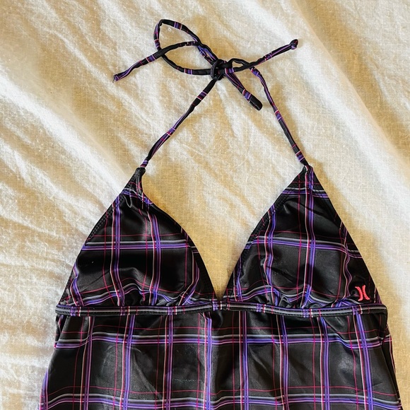 Black pink and purple chequered swim wear top - Picture 2 of 7